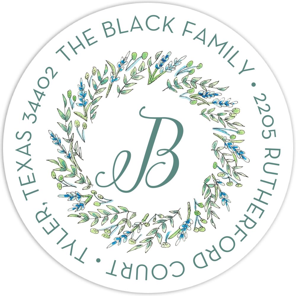 Blue and Green Floral Return Address Sticker