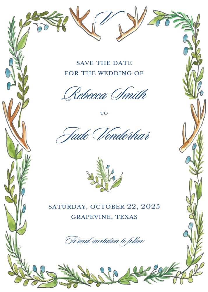 Antlers and Greenery Save the Date