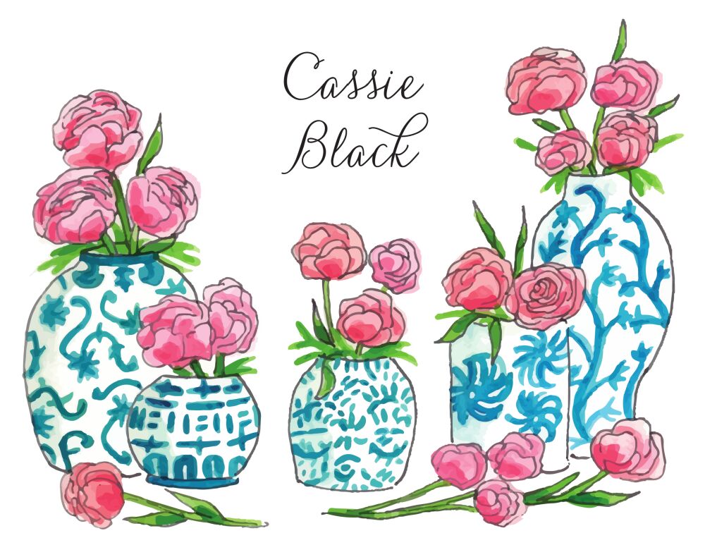 Blue China and Peony Folded Note | FOLDED