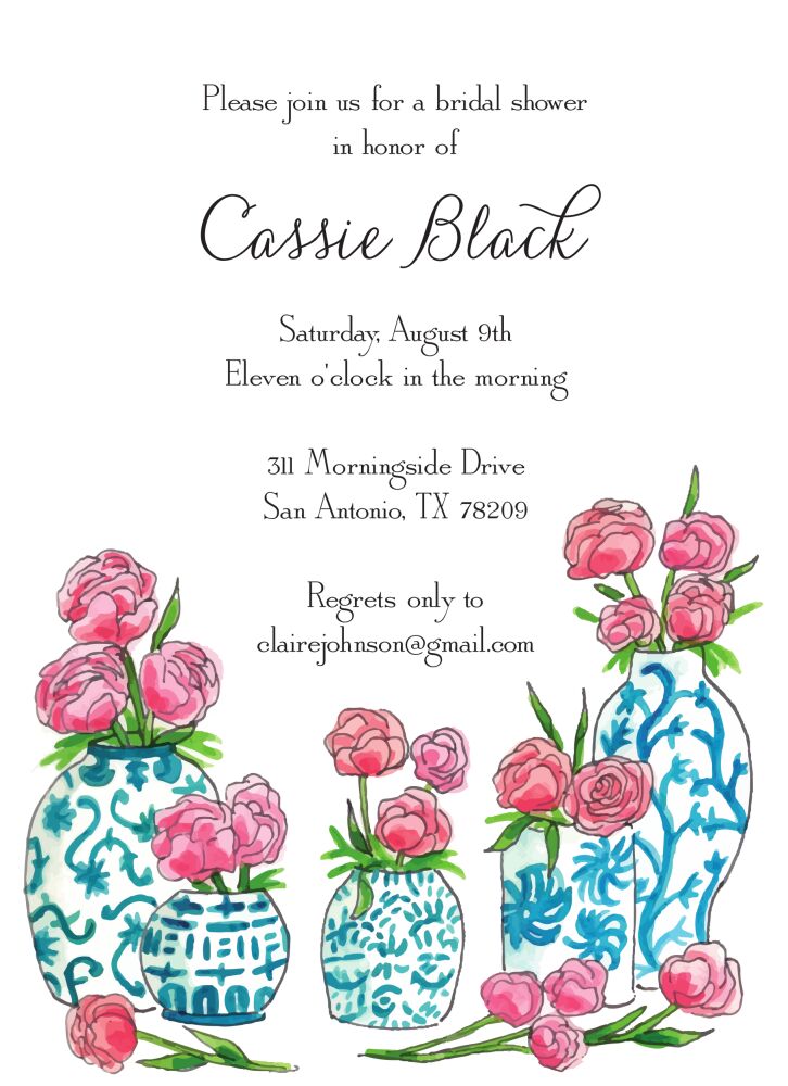 Blue China and Peony Invitation