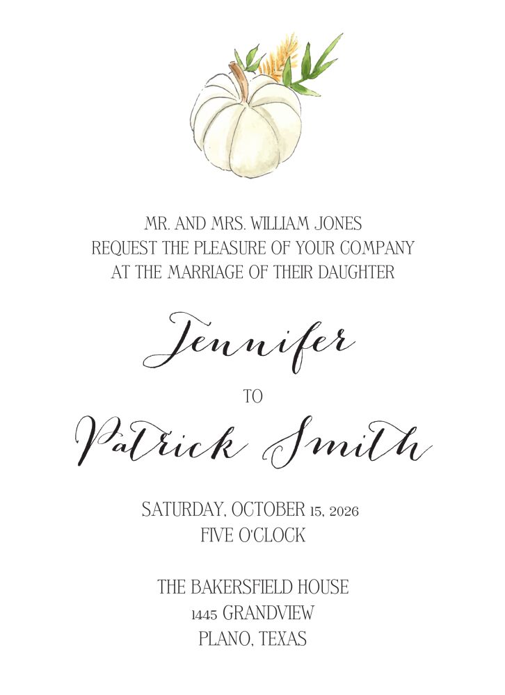 White Pumpkin and Wheat Invitation