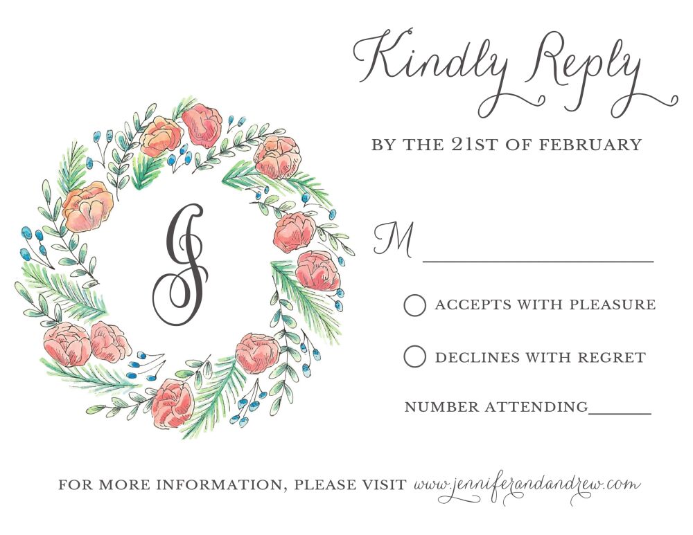 Peony Wreath Reply Card