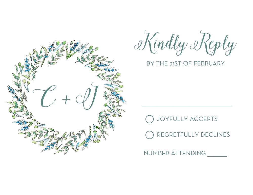 Blue and Green Floral Reply Card