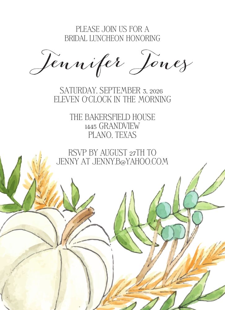 White Pumpkin and Wheat Invitation