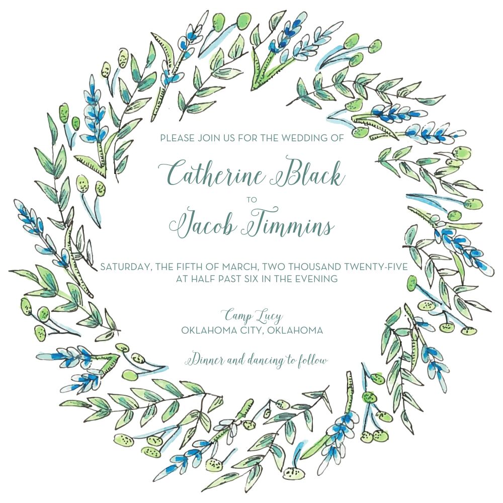 Blue and Green Floral Invitation