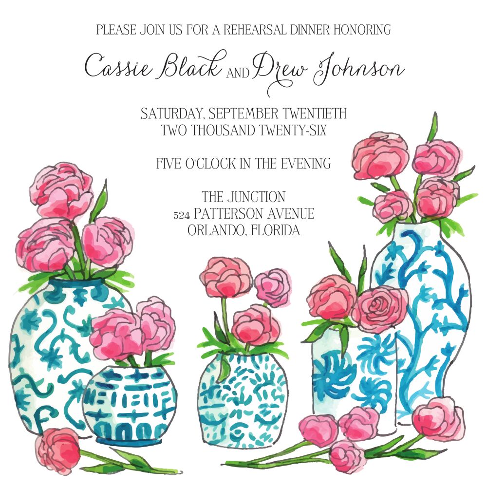Blue China and Peony Invitation