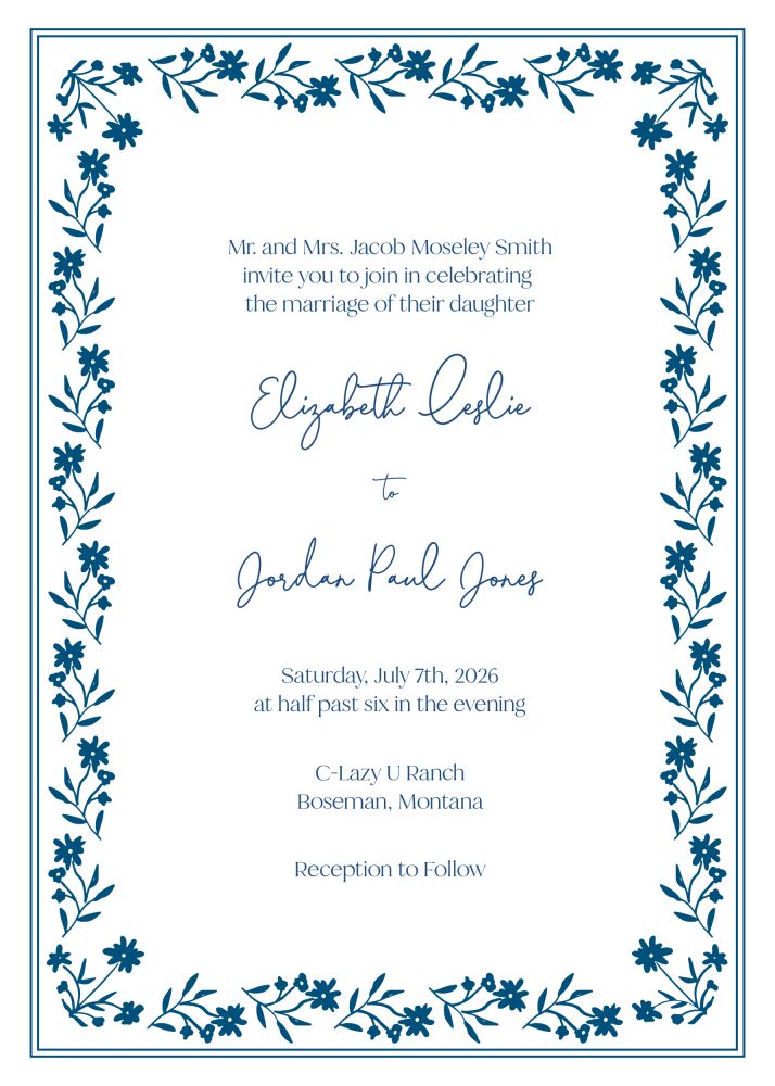 Solid Floral Border Invitation 
