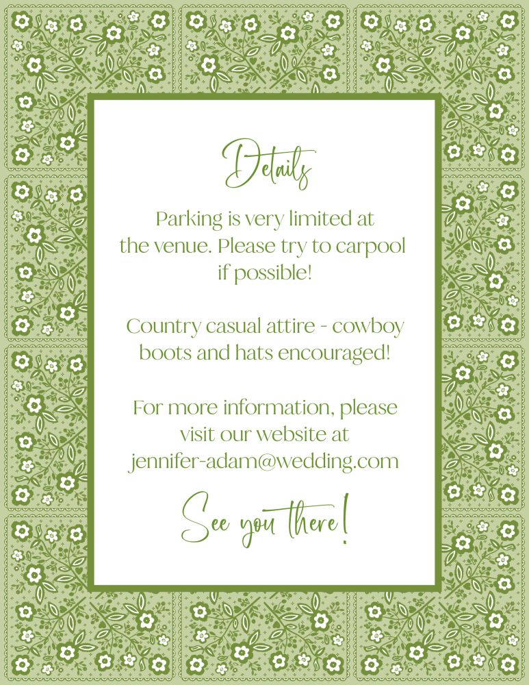 Floral Bandana Reception Card 