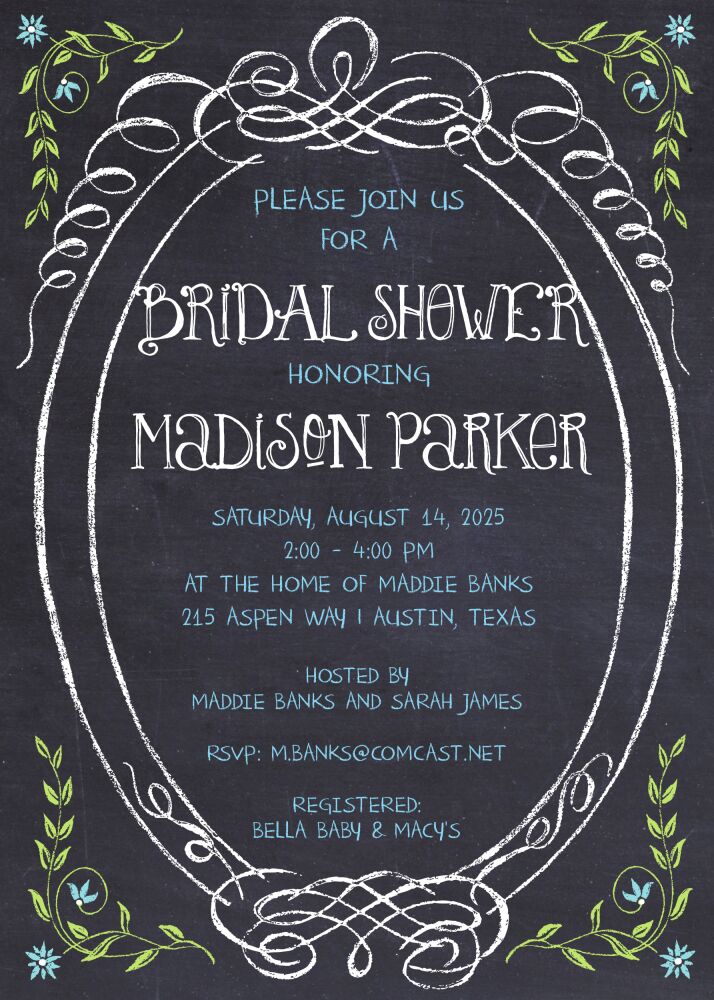 Chalkboard Bridal Shower Invitation 