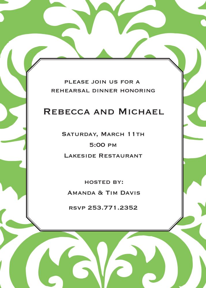Green Damask Invitation 