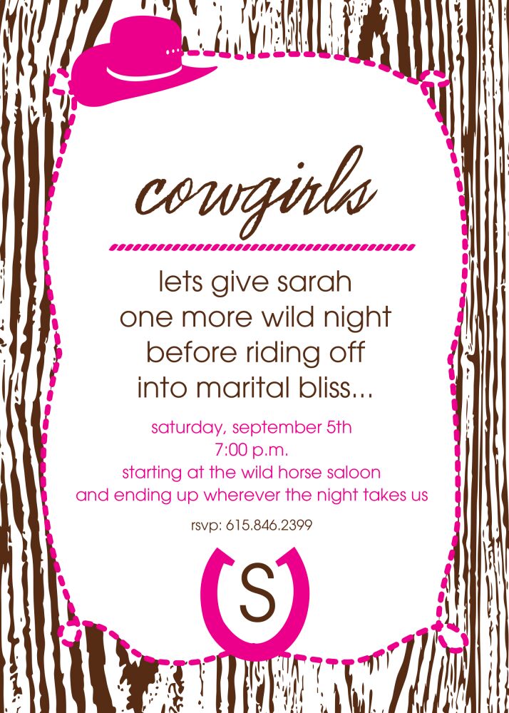 Pink Cowgirl Bachelorette Party Invitation 