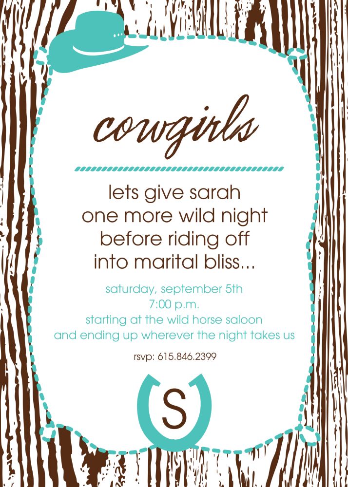 Turquoise Cowgirl Bachelorette Party Invitation 