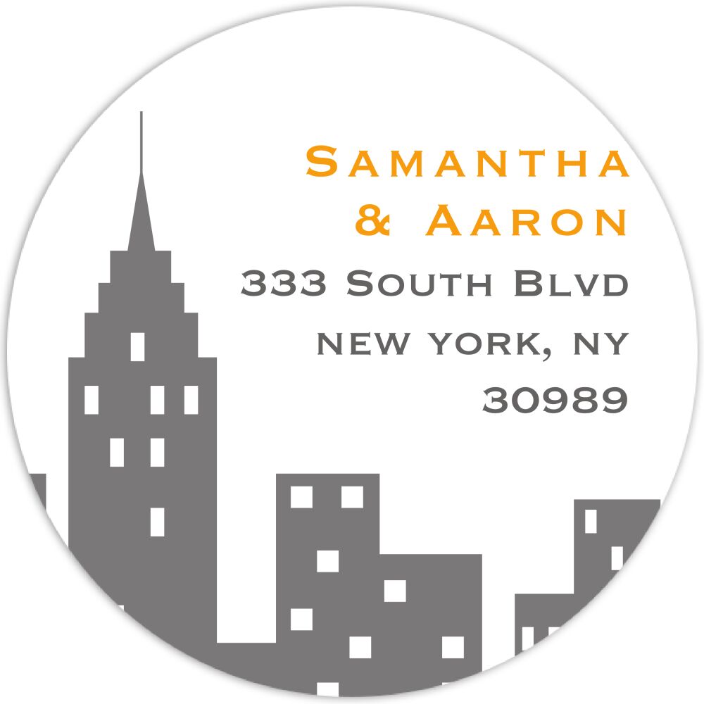 NYC Silhouette Orange Text Label