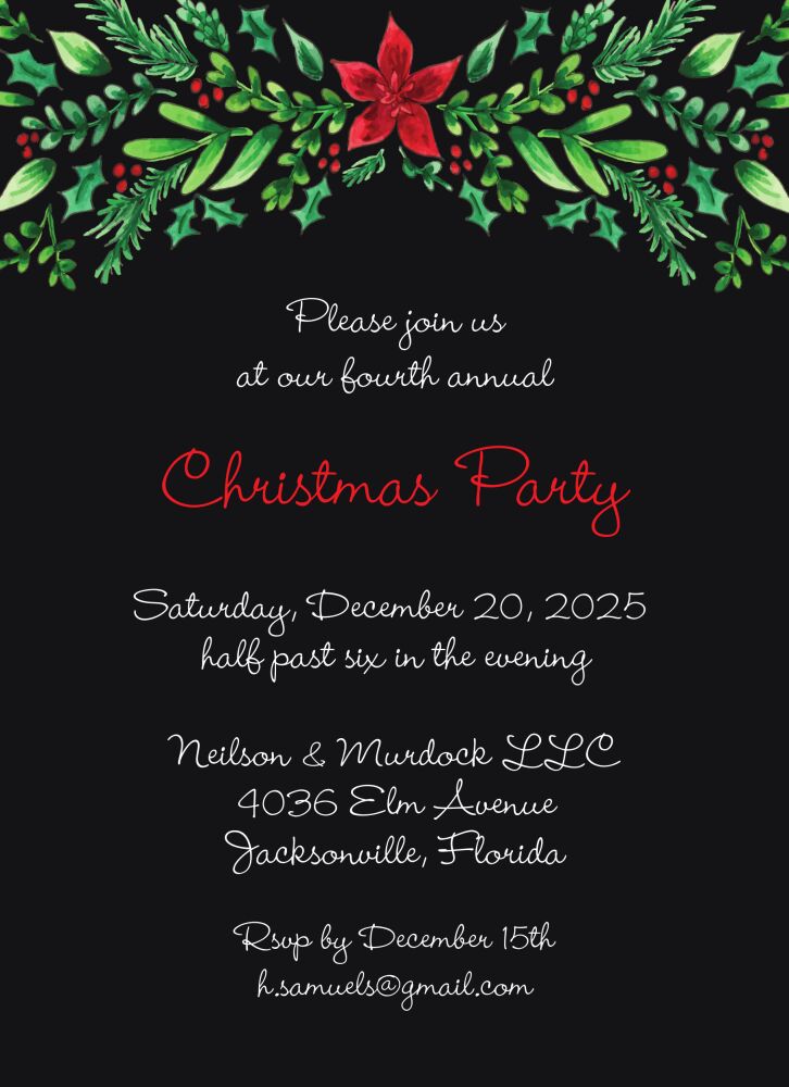 Winter Greenery & Poinsettia Invitation