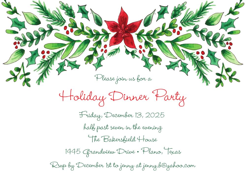 Winter Greenery & Poinsettia Invitation