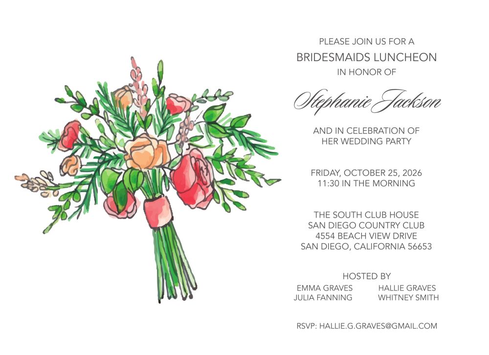 Coral and Blush Bouquet Invitation