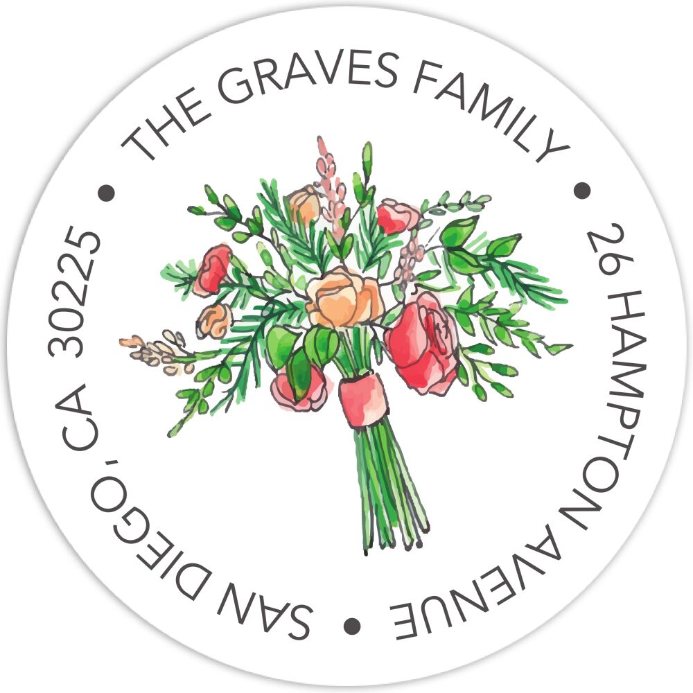 Coral and Blush Bouquet Return Address Label