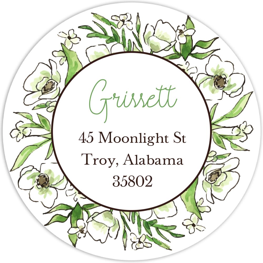 White Floral Wreath Return Address Label