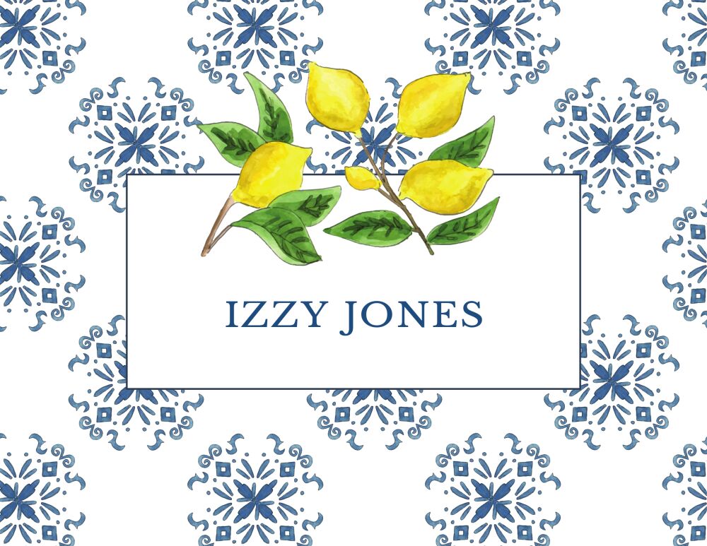 Mediterranean Blue and Lemon Folded Note