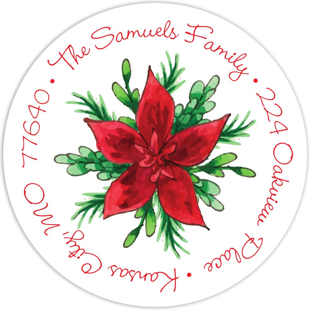 Winter Greenery & Poinsettia Return Address Label