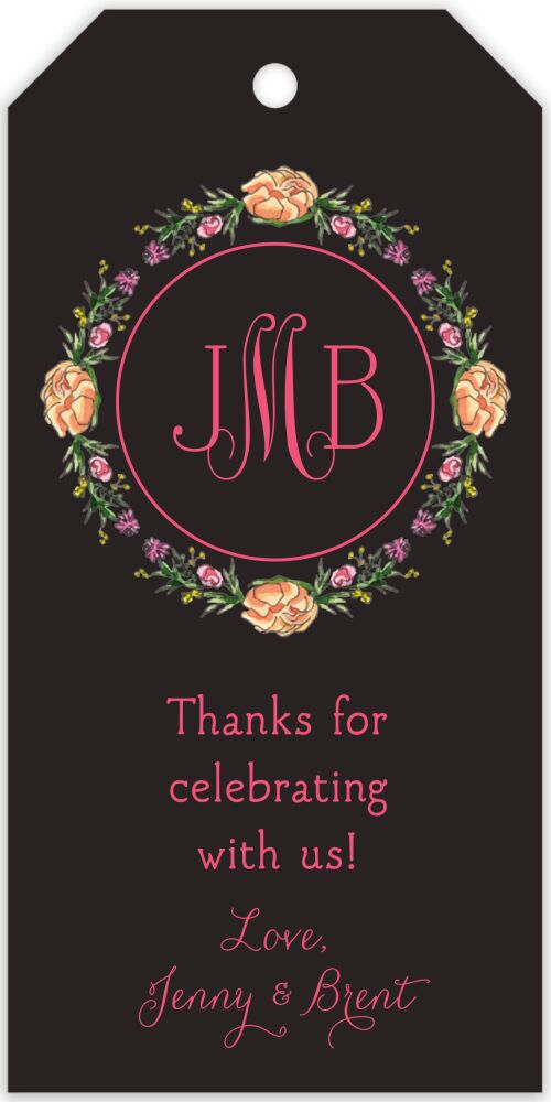 Peonies & Roses (Black) Hanging Gift Tag