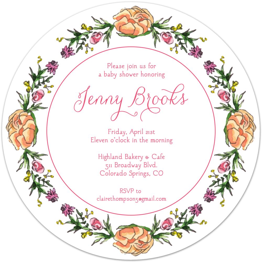 Peonies & Roses (White) Round Invitation 