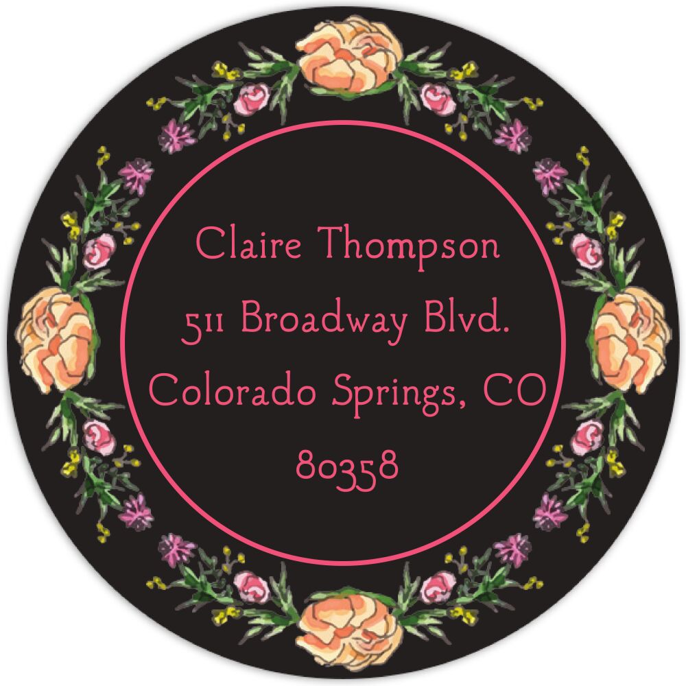 Peonies & Roses (Black) Return Address Label
