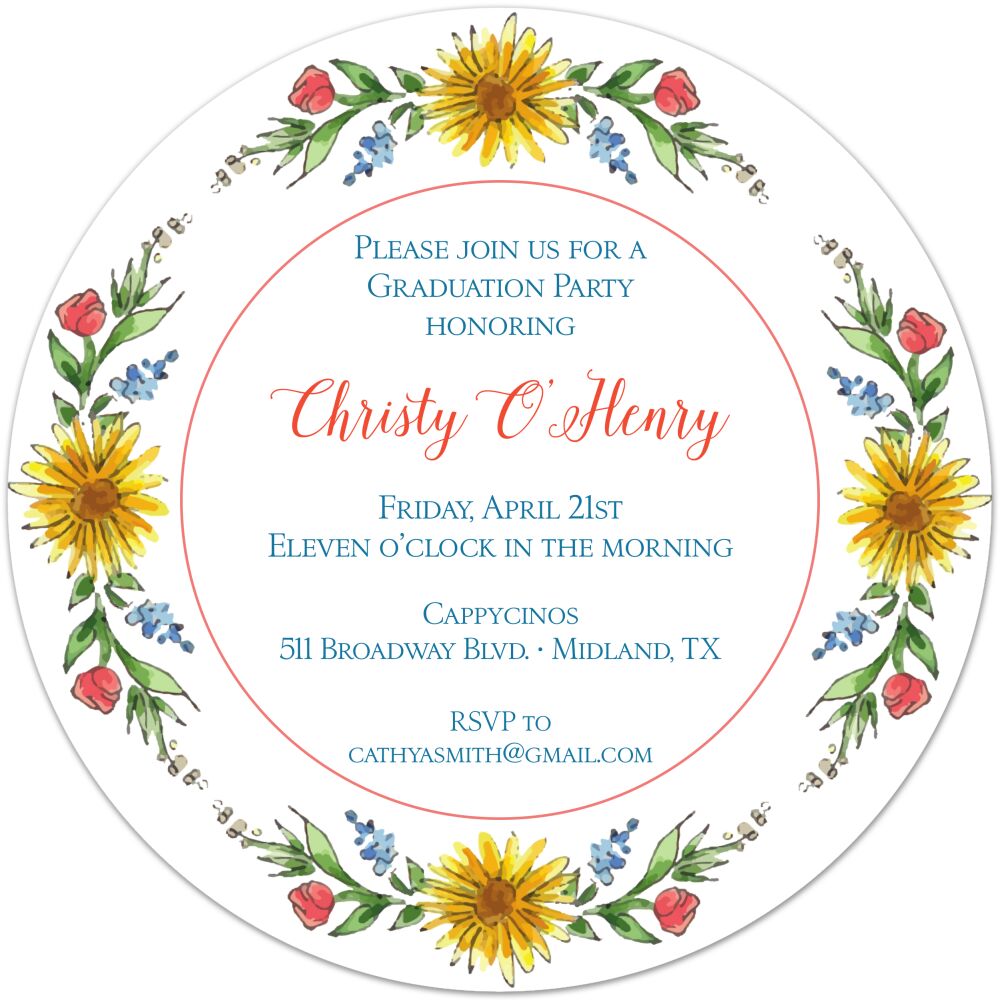 Circle of Sunflowers (White) Round Invitation