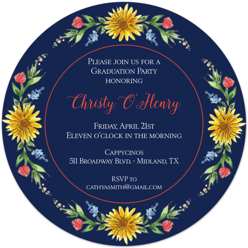 Circle of Sunflowers (Midnight) Round Invitation