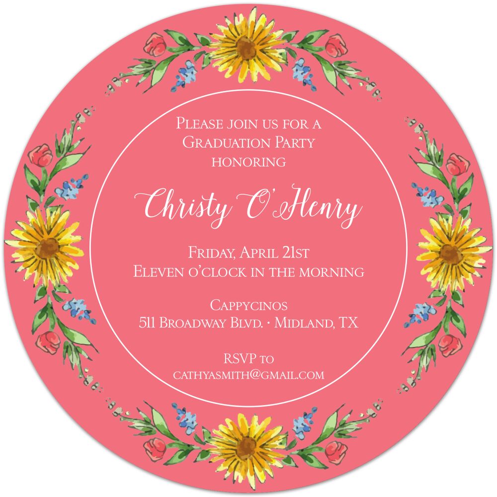 Circle of Sunflowers (Coral) Round Invitation