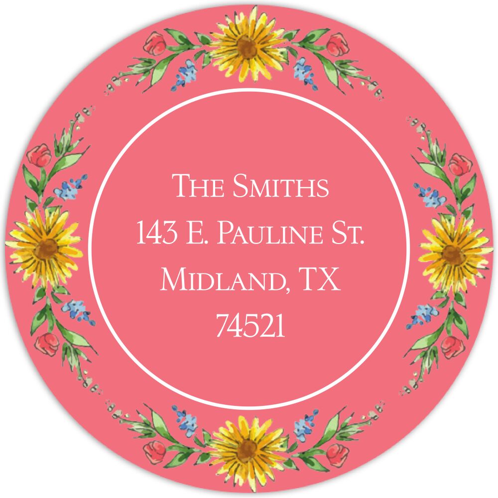 Circle of Sunflowers (Coral) Return Address Label