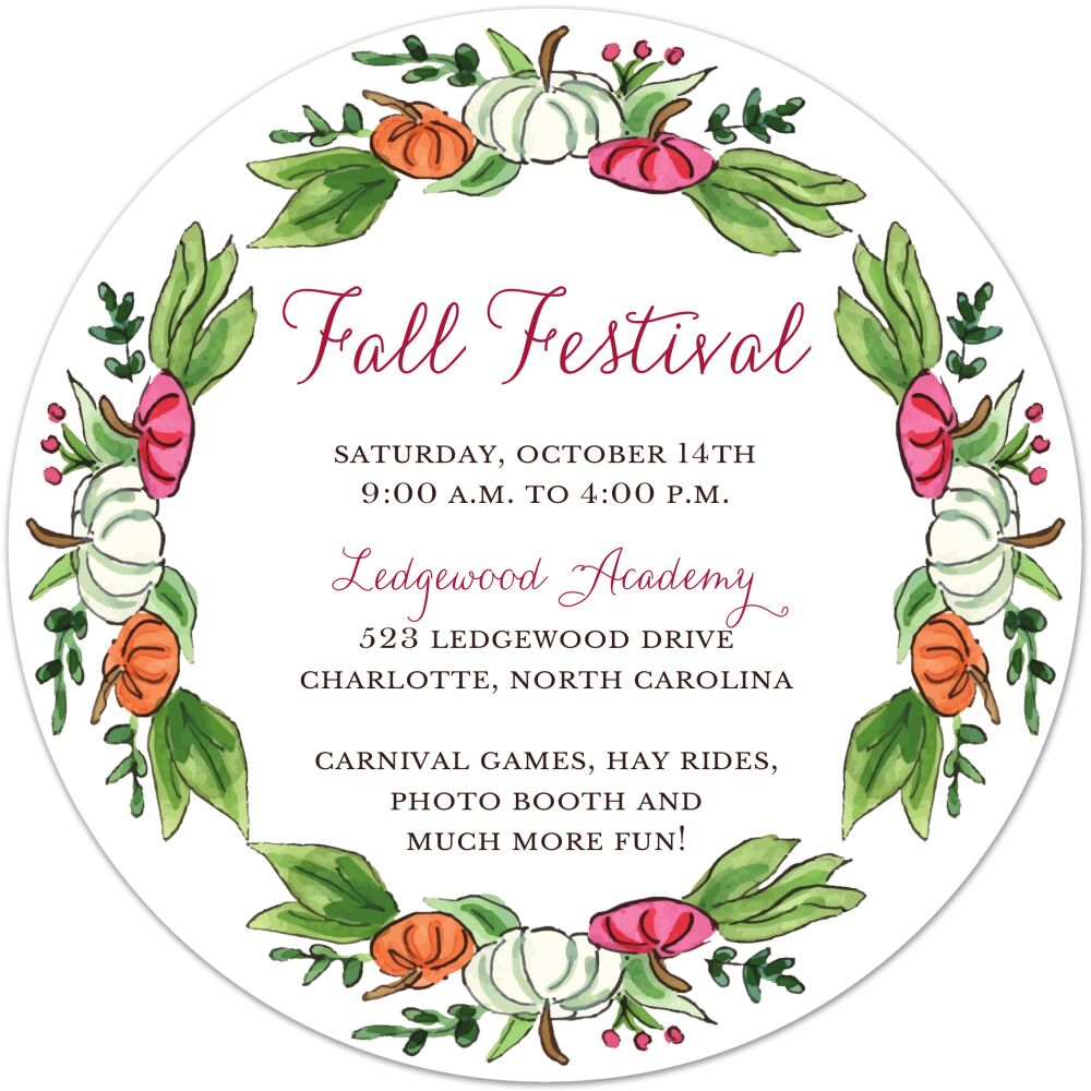 Pumpkin Patch (White) Round Invitation