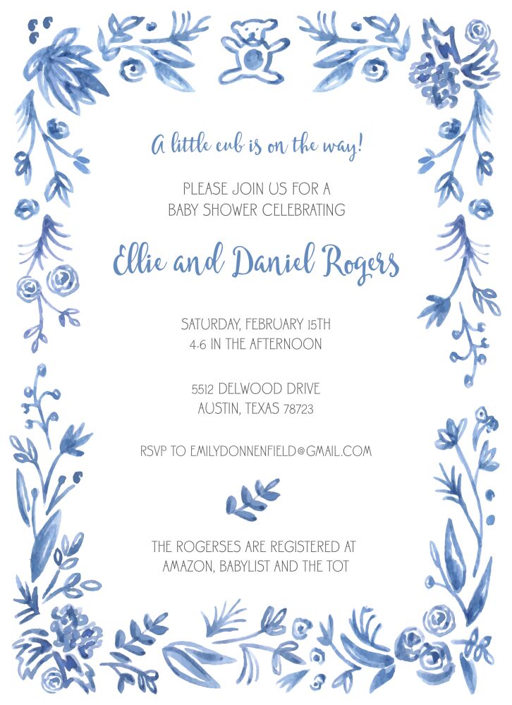 Soft Blue Baby Border Invitation