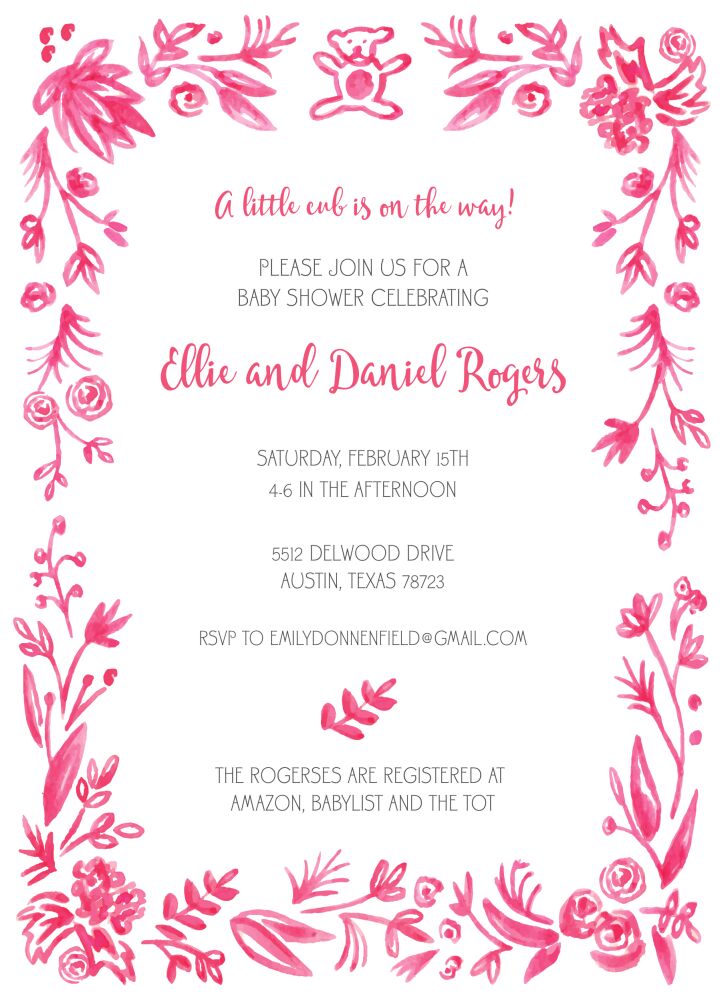 Soft Coral Baby Border Invitation