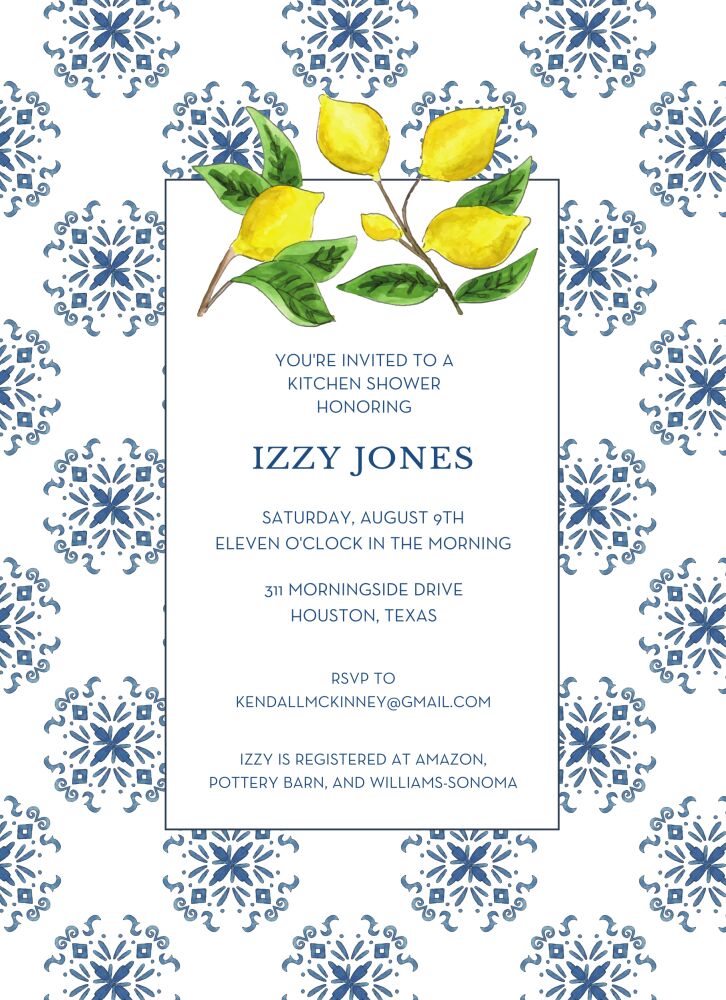 Mediterranean Blue and Lemon Invitation