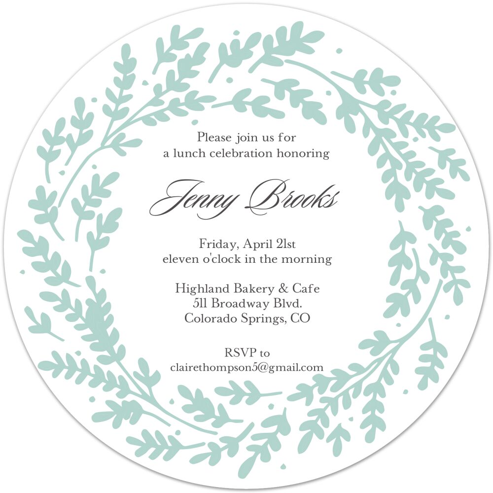 Seafoam Vines Round Invitation