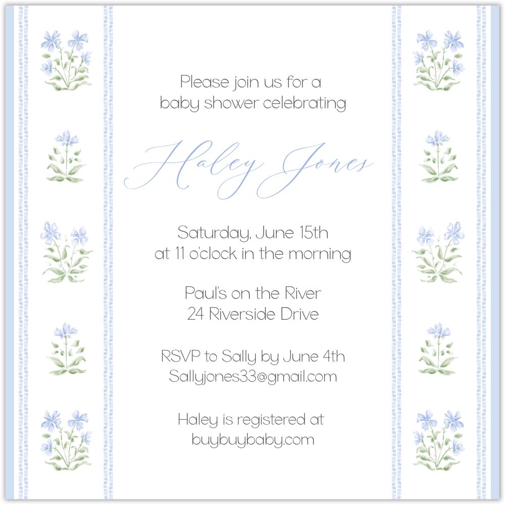Blue Pattern Florals Square Invitation