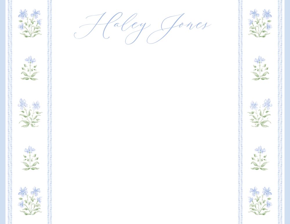 Blue Pattern Florals Flat Note Card