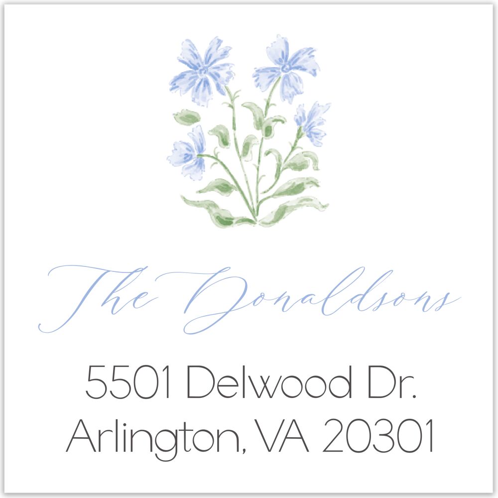 Blue Pattern Florals Return Address Label