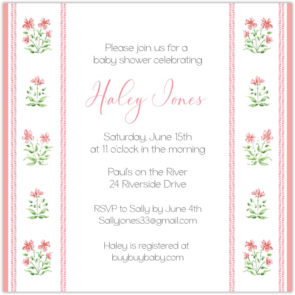 Pink Pattern Florals Square Invitation