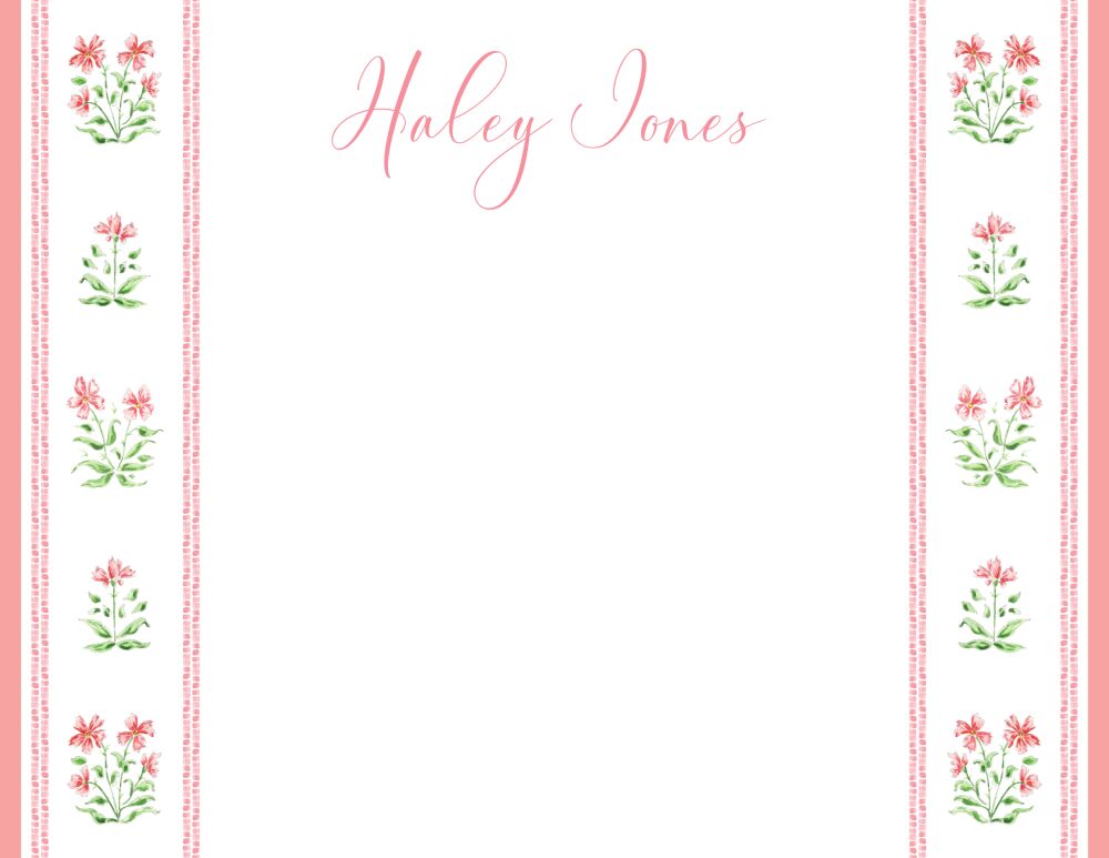 Pink Pattern Florals Flat Note Card