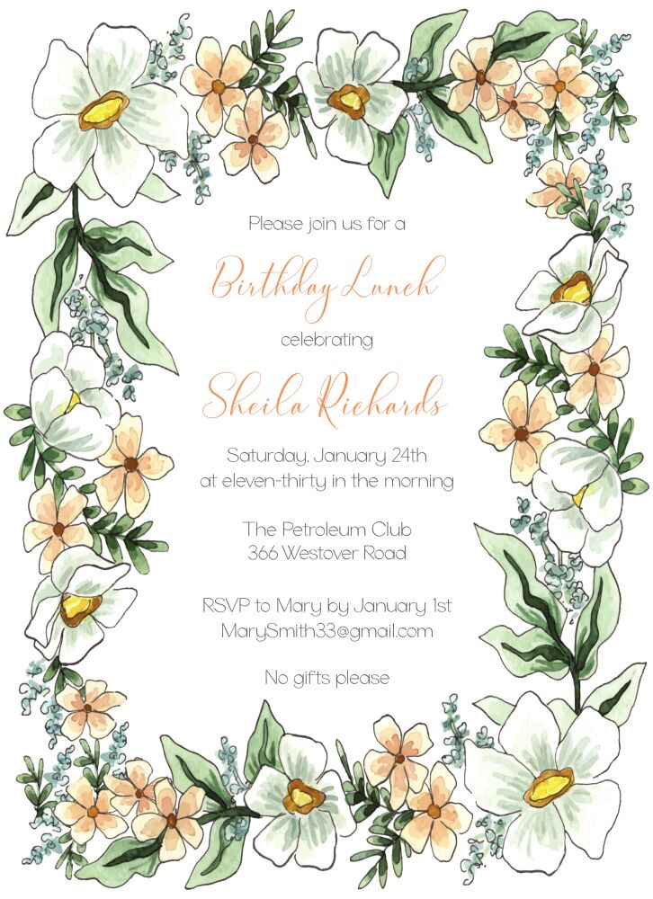 Blush Floral Border Invitation