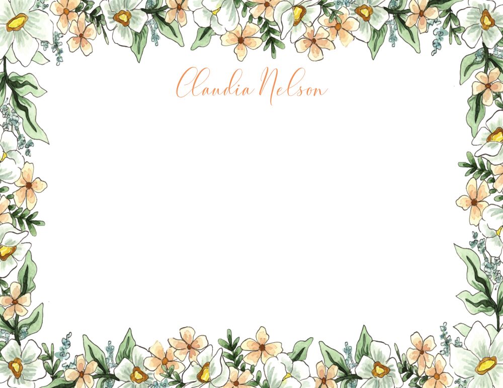 Blush Floral Border Flat Note Card