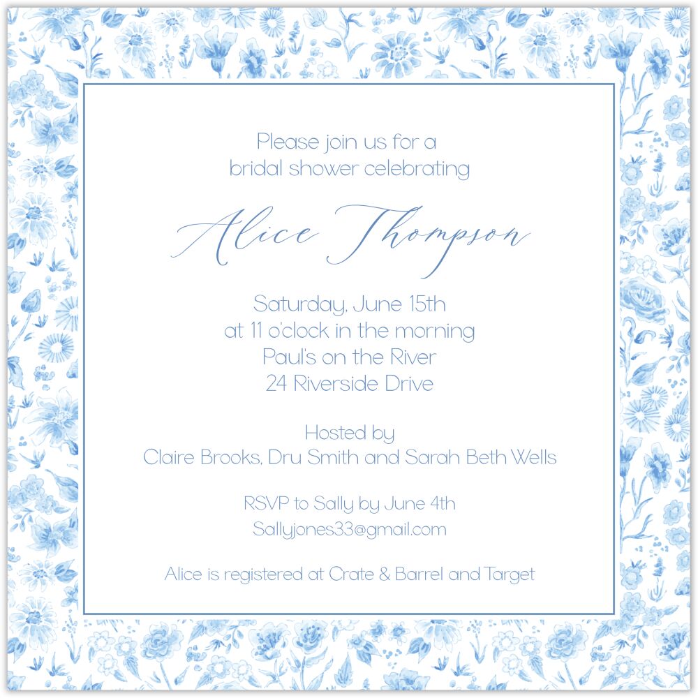 Monochromatic Florals Square Invitation