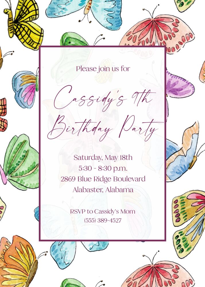 Painted Butterflies Invitation