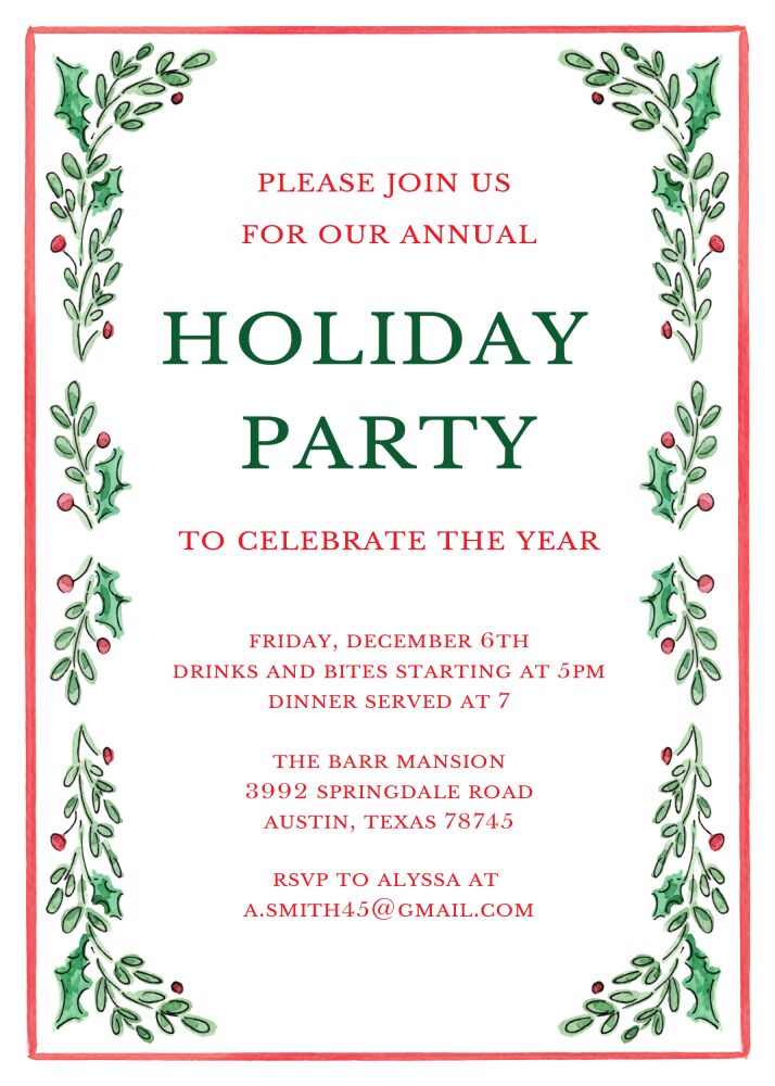 Border Berry Garland Invitation
