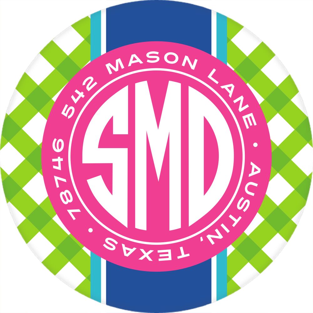 Lime Gingham Monogram Return Address Sticker