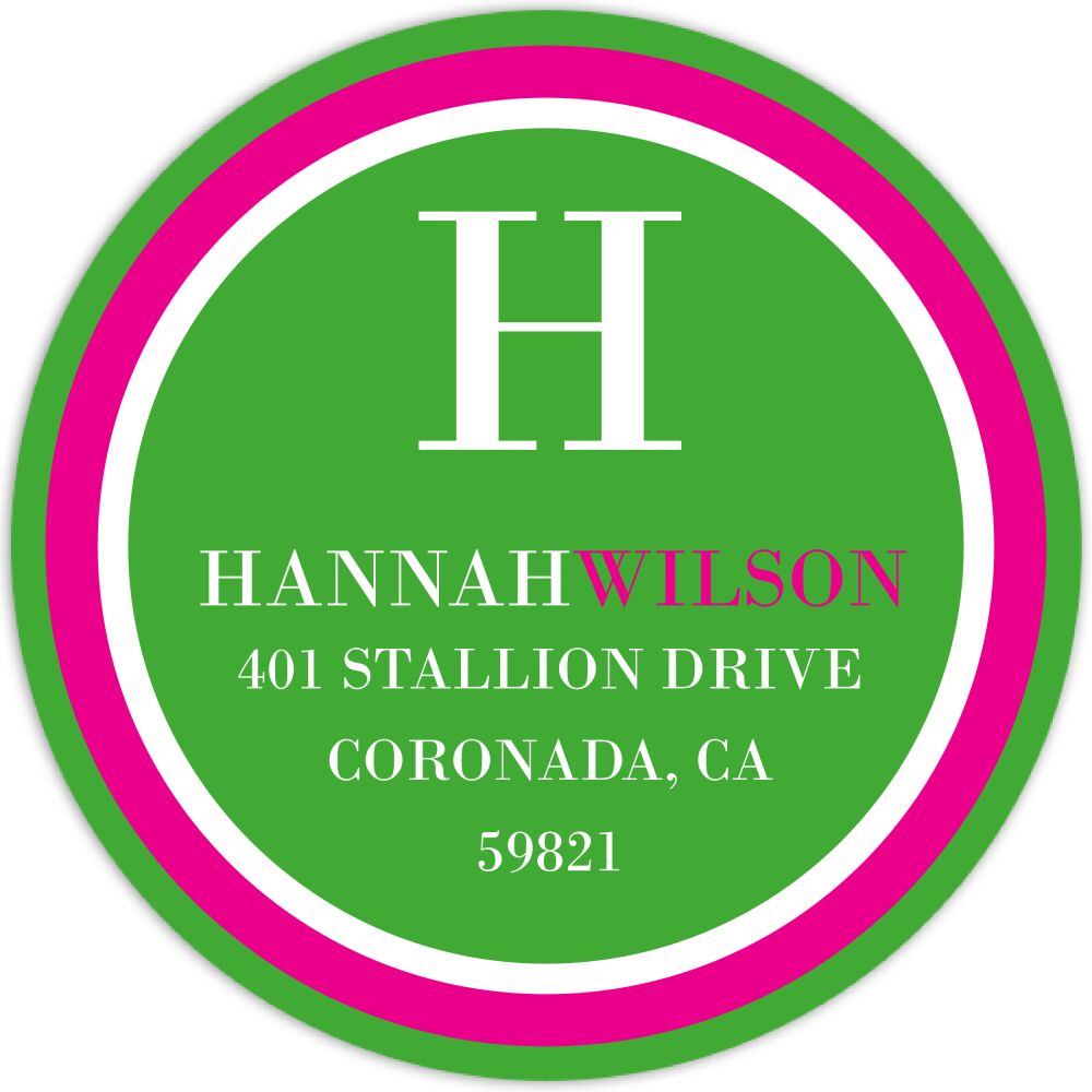 Green & Pink Modern Classic Initial Label