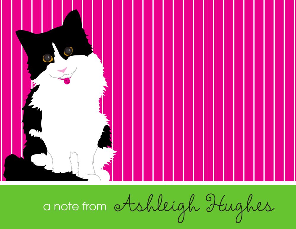 Black & White Cat Pinstripe Folded Note 