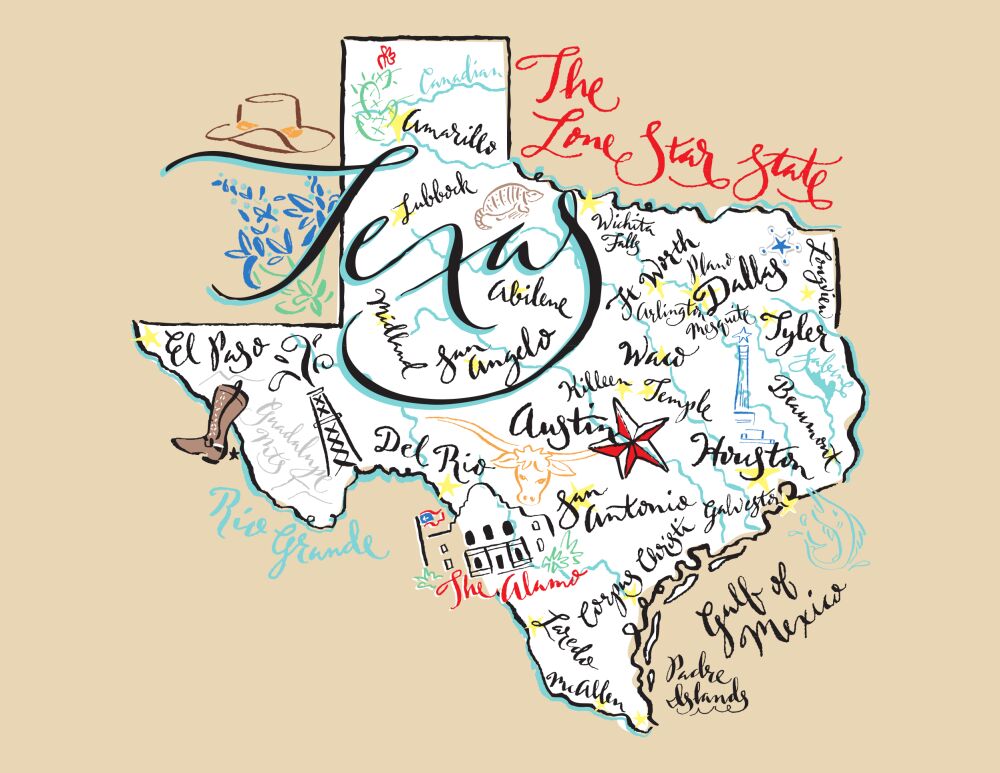 Texas Map Folded Note